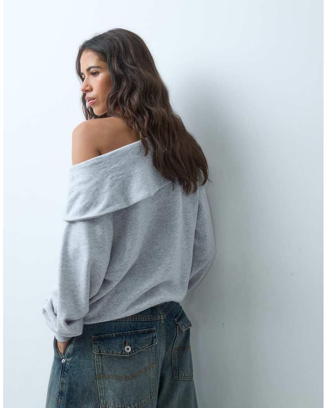 ASOS Blue Fold Over Dropped Shoulder Sweatshirt