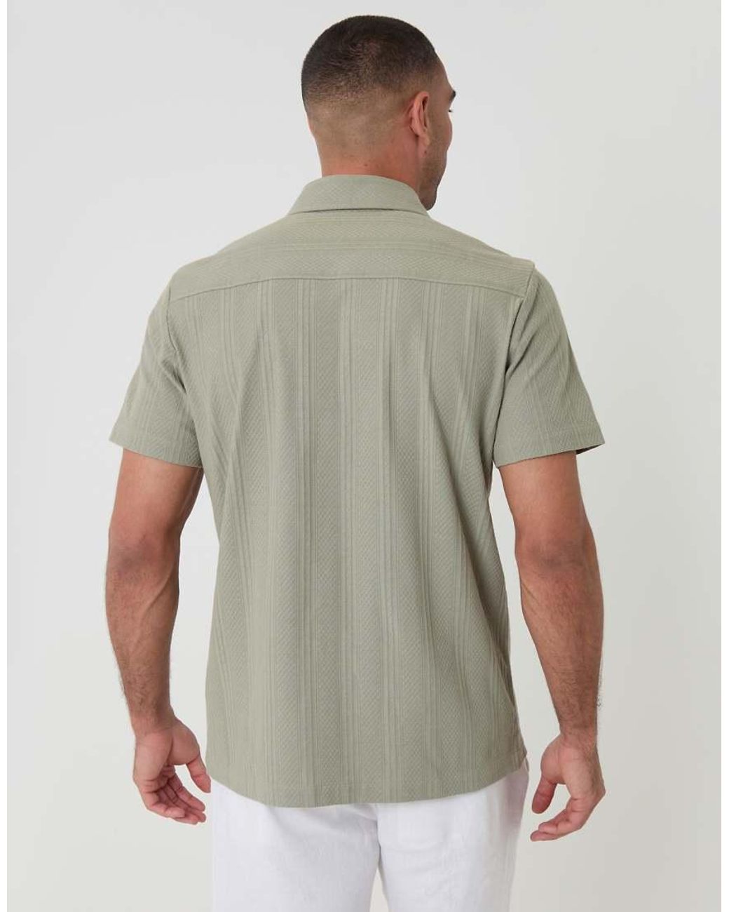 Threadbare Brown Knitted Cotton Blend Short Sleeve Shirt for men