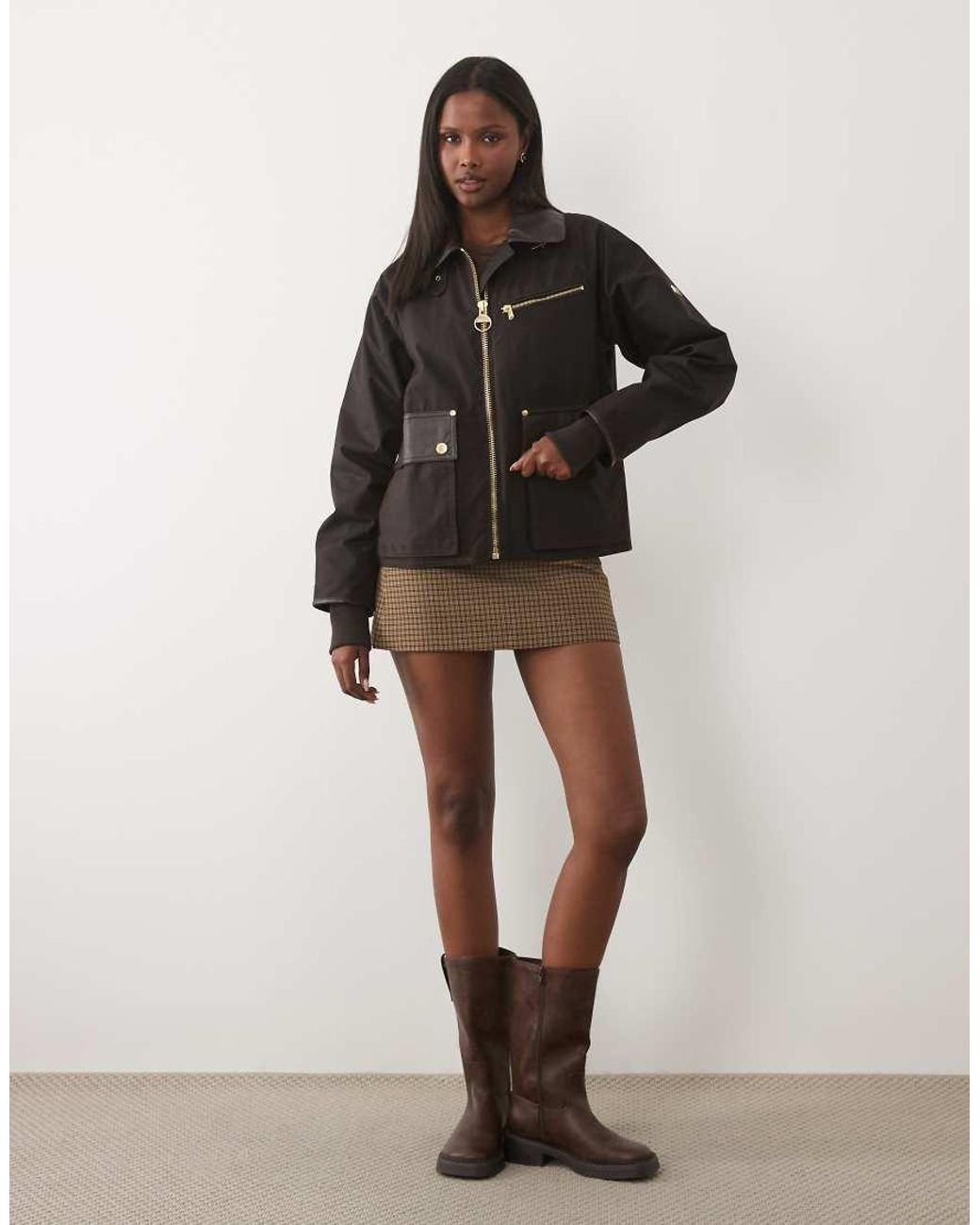 Barbour Brown Donnington Wax Jacket With Pu Detail