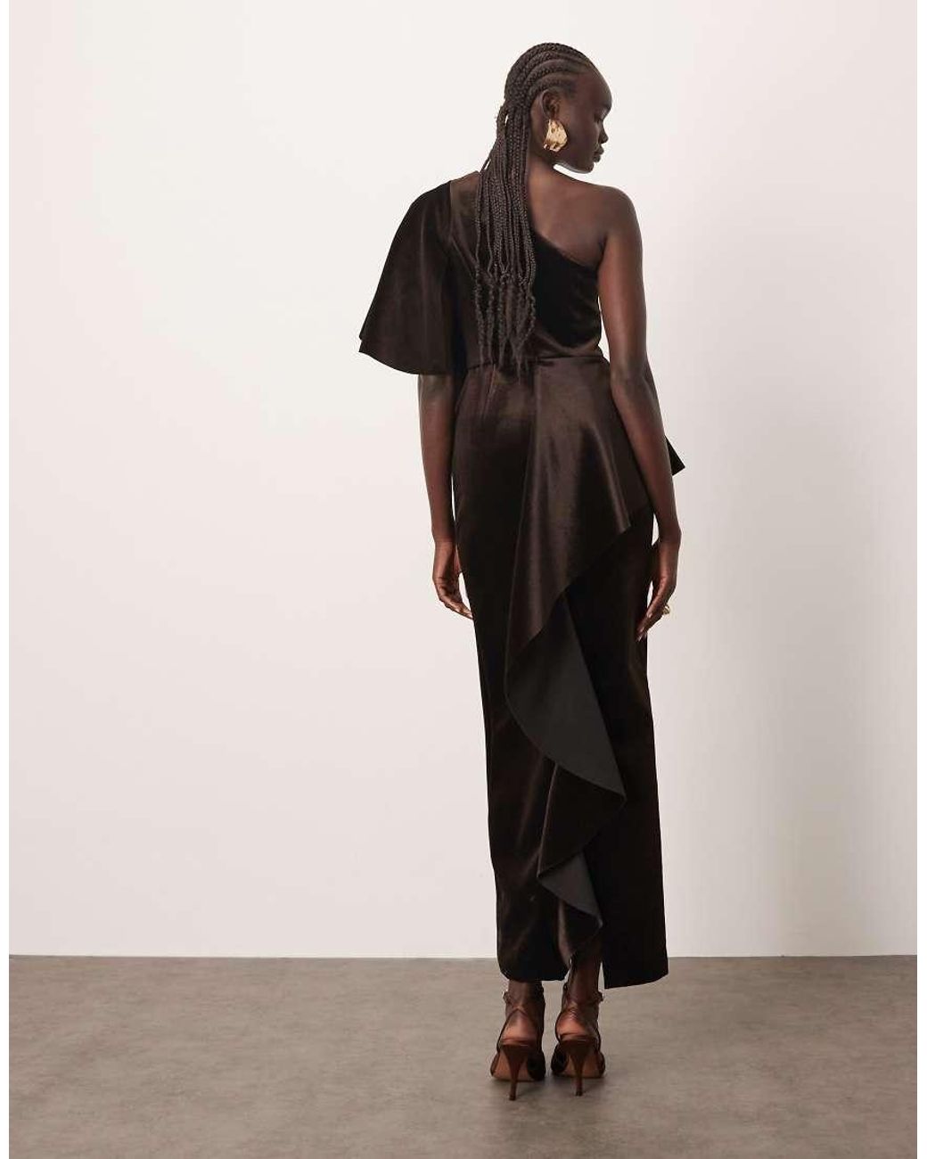 ARRANGE Natural One Shoulder Velvet Bodice Maxi Dress