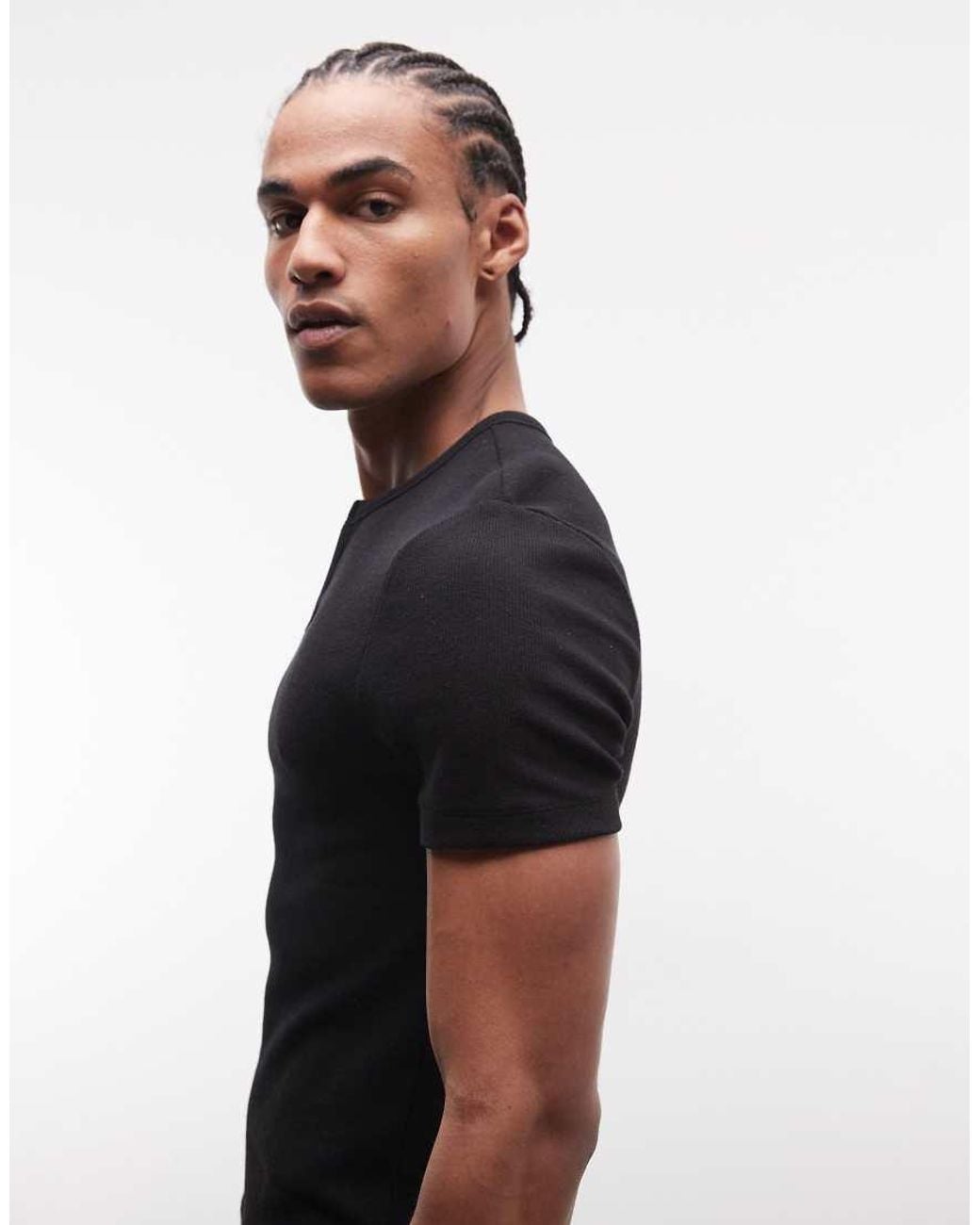 Collusion Black Notch Neck Short Sleeve T-shirt for men