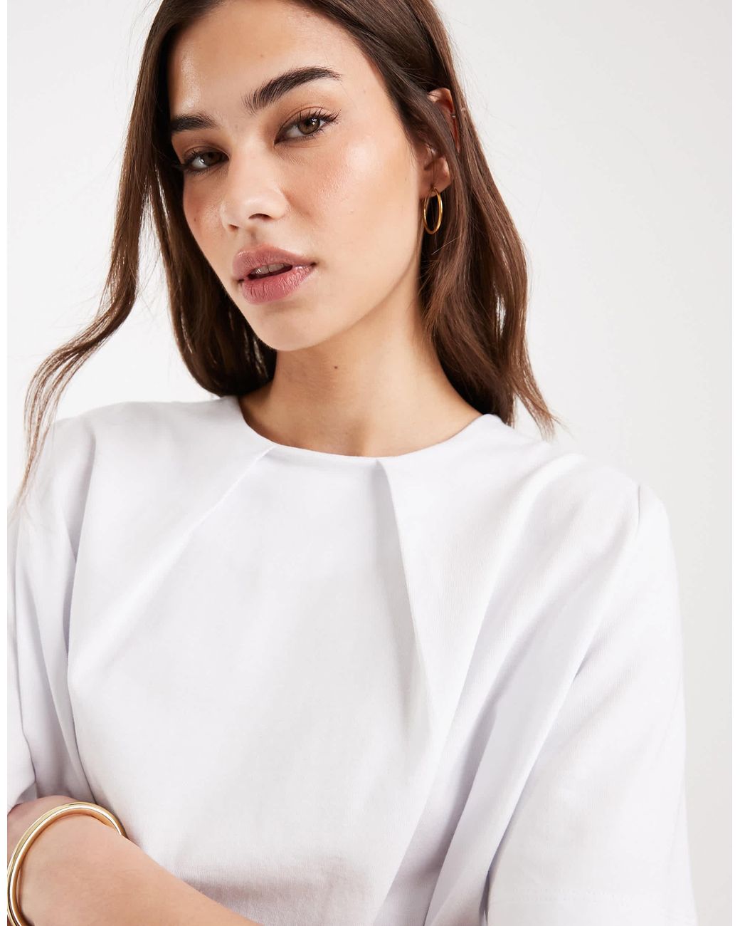 ASOS White Pleated Neck Swing Top