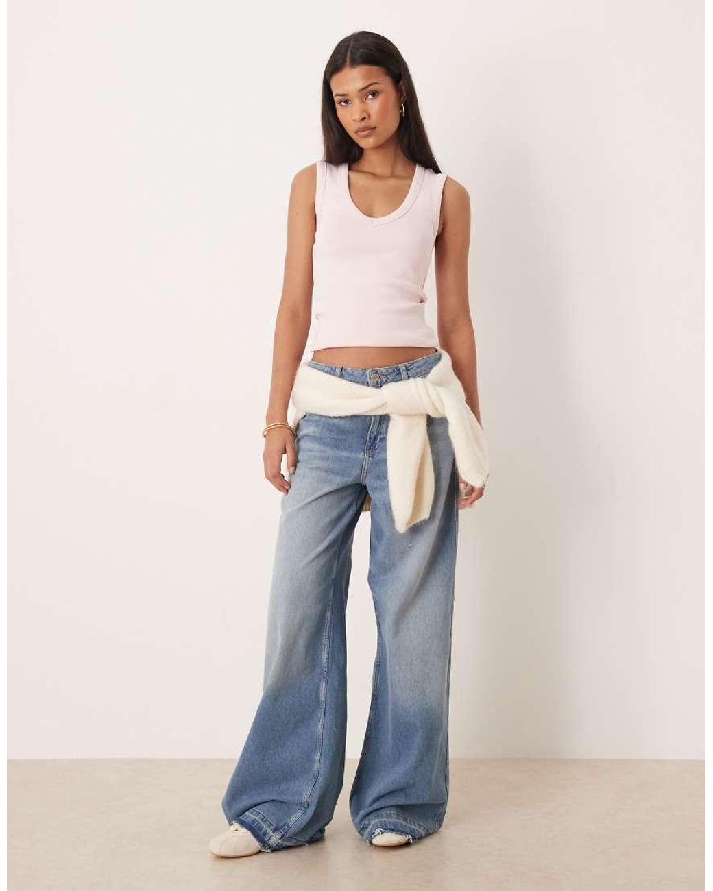 Gina Tricot Blue V Neck Rib Tank