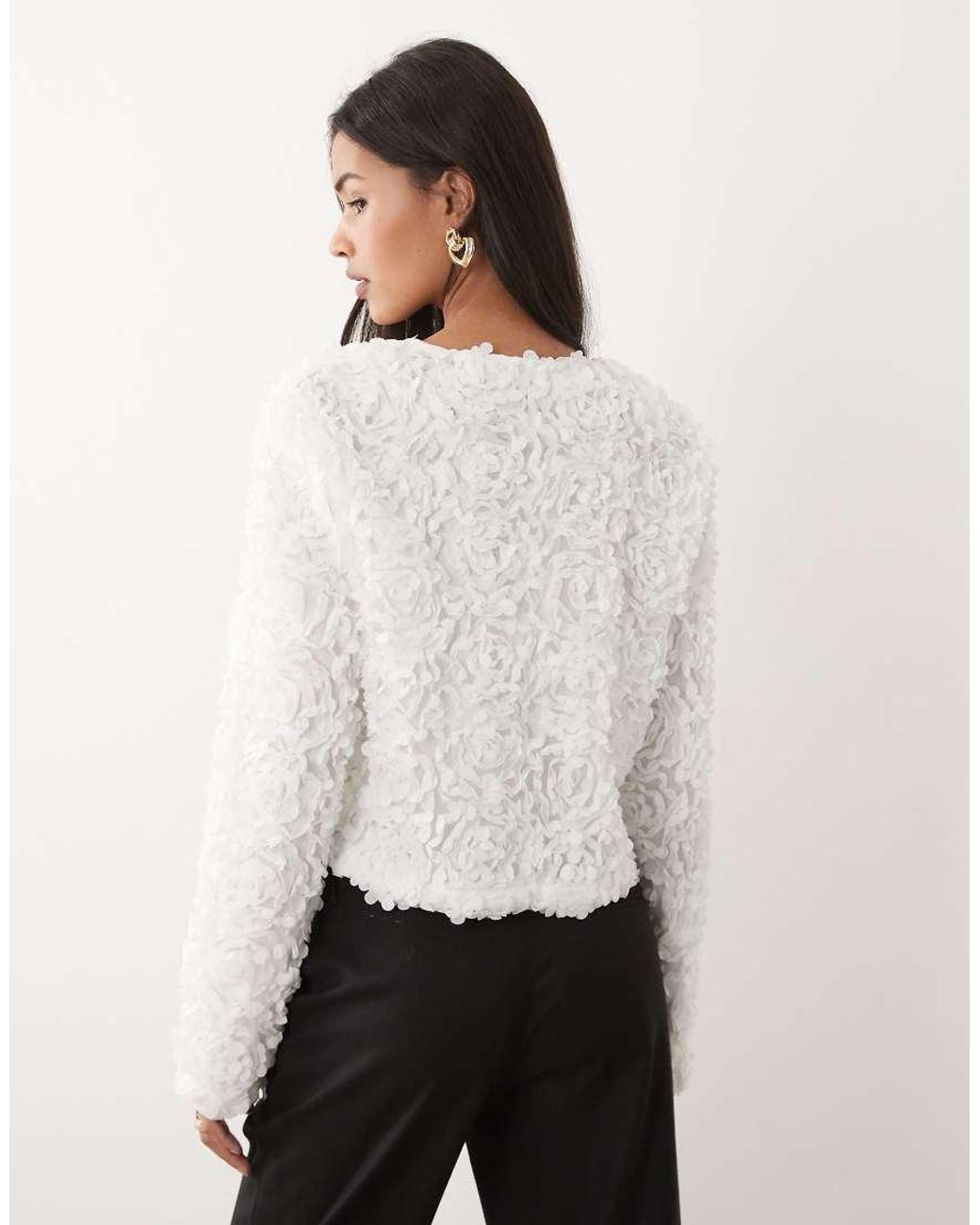 Vila White Floral Jacquard Clasp Front Top