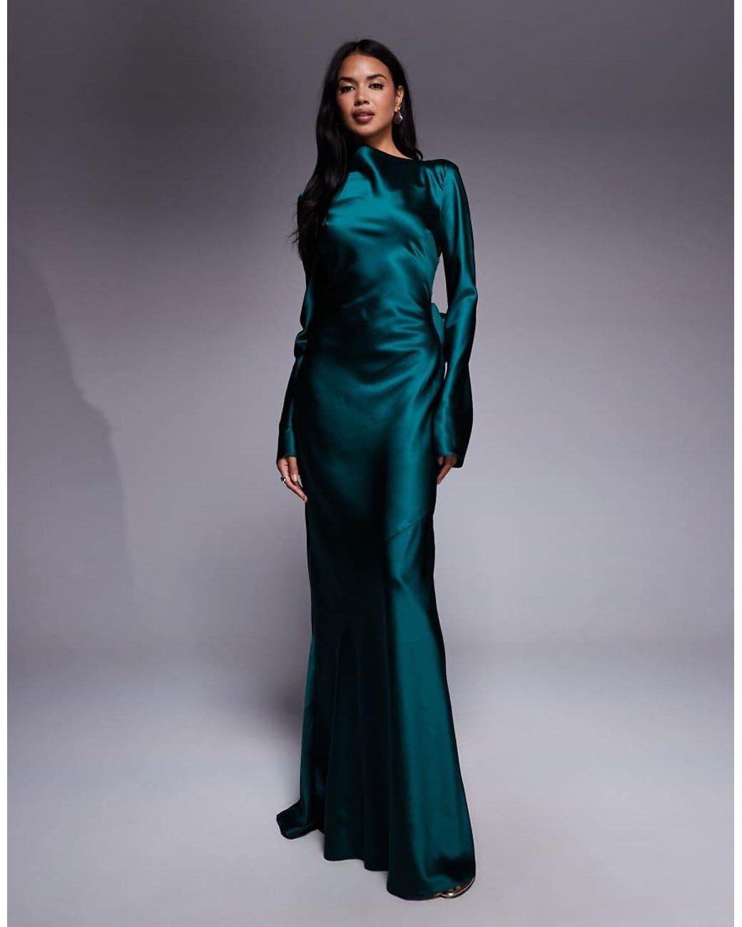 DASKA Blue Satin Maxi Dress With exaggerated Bow Back