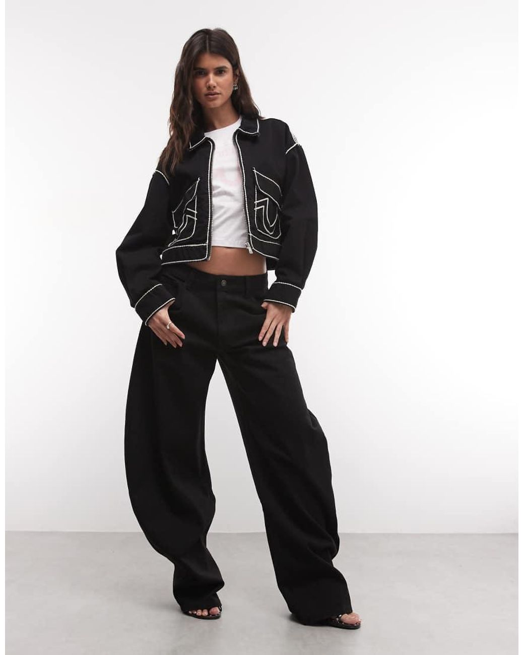 True Religion Black Rope Stitch Back Graphic Denim Jacket