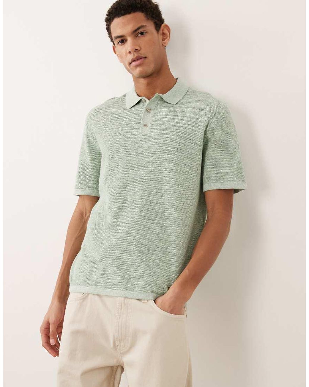 Jack & Jones Green Knitted Polo With Short Sleeves for men