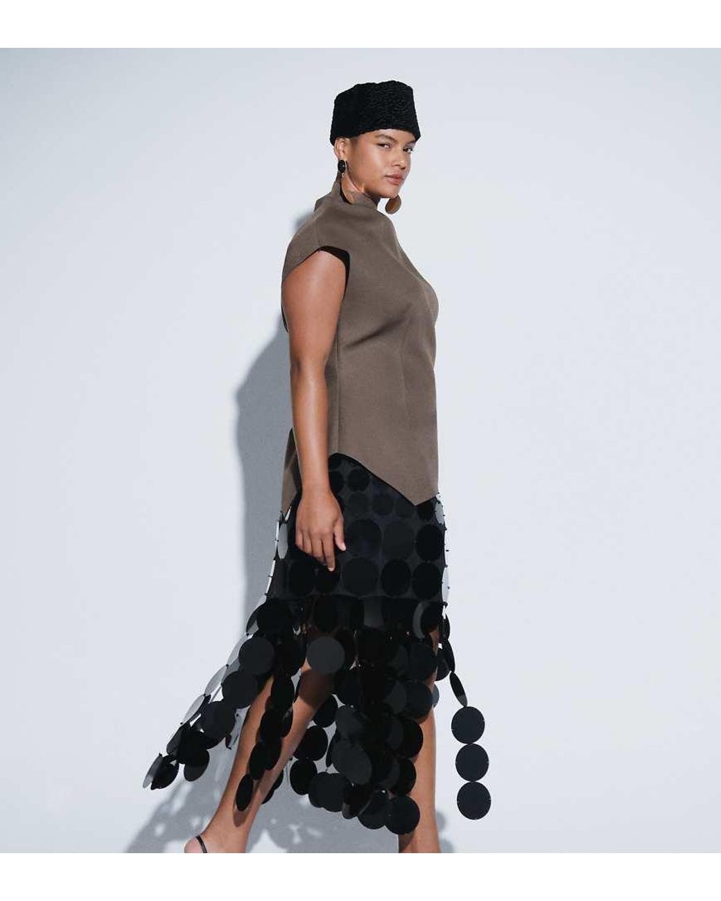 ARRANGE Black Curve Disc Sequin Column Midi Skirt