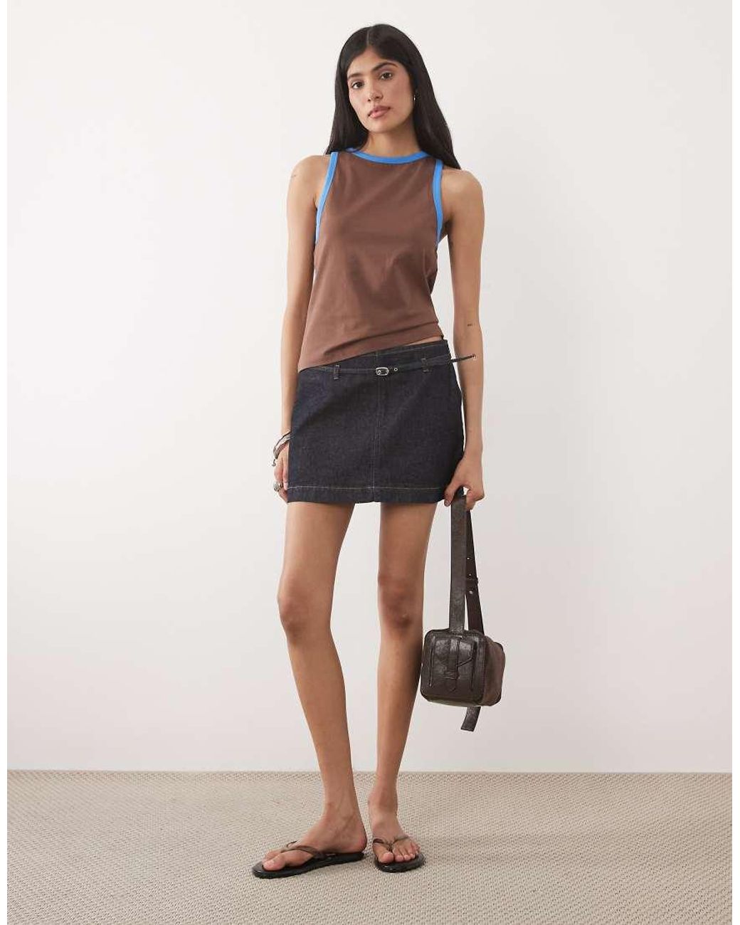 ASOS Brown Contrast Rib Racer Vest Top
