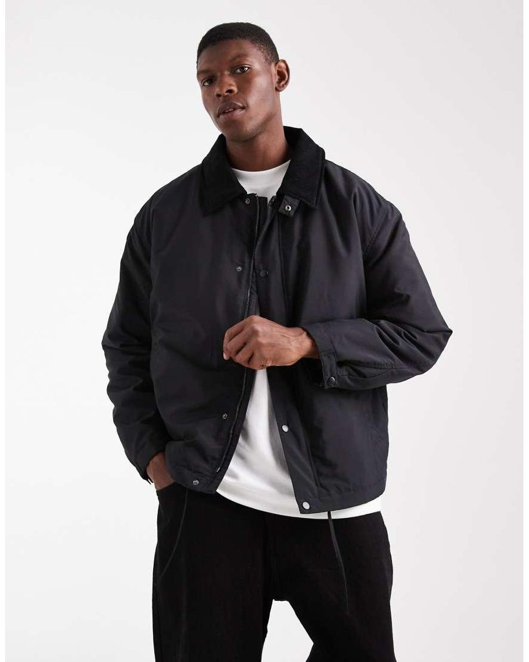 ASOS Black Harrington Jacket With Cord Collar for men