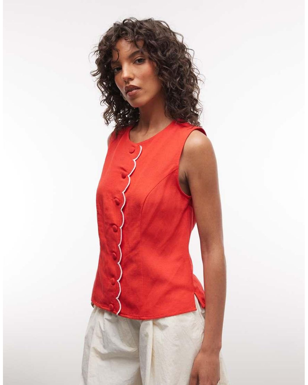 River Island Red Scallop Trim Waistcoat