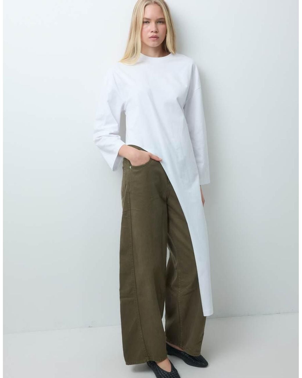 ASOS White Longline Wrap Front Long Sleeve T-Shirt
