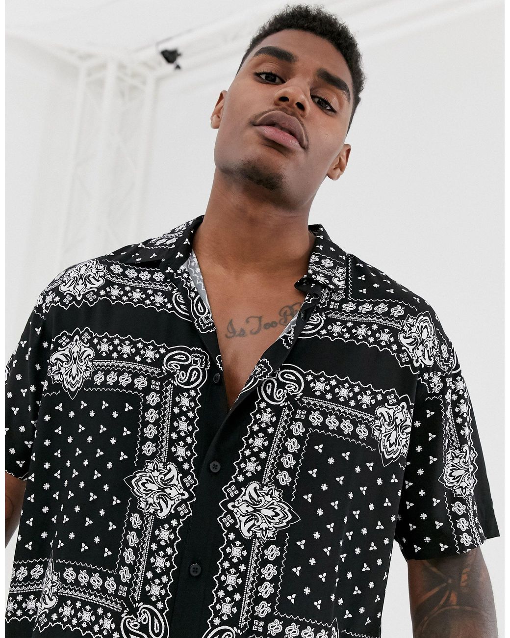 Bershka Shirt With Bandana Print in Black for Men | Lyst UK