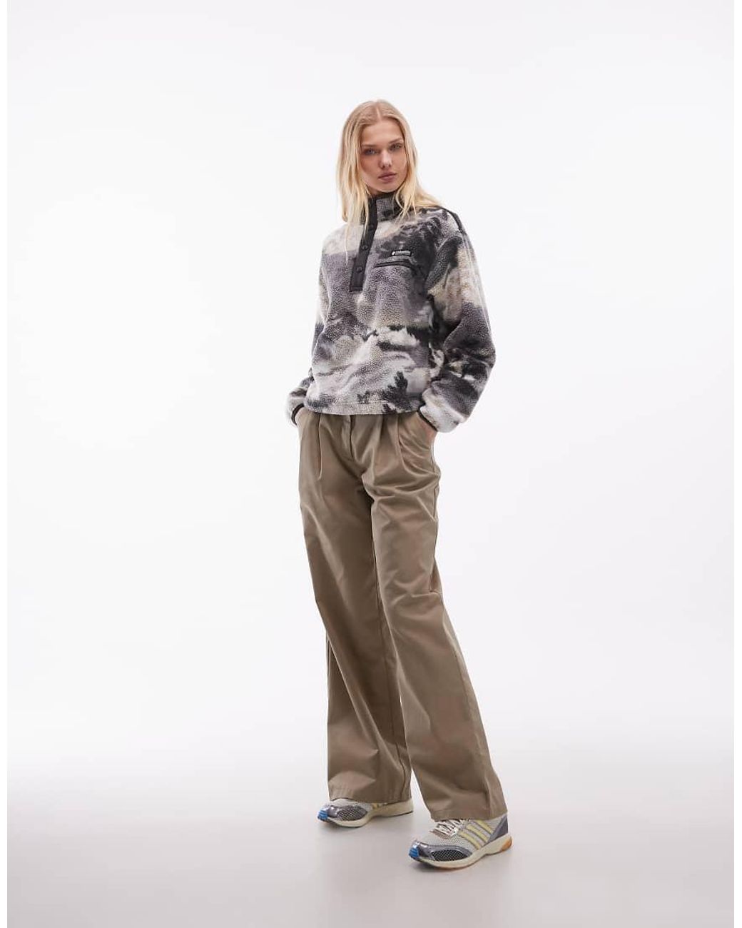 Columbia Gray Helvetia Ii Printed Cropped Half Snap Fleece