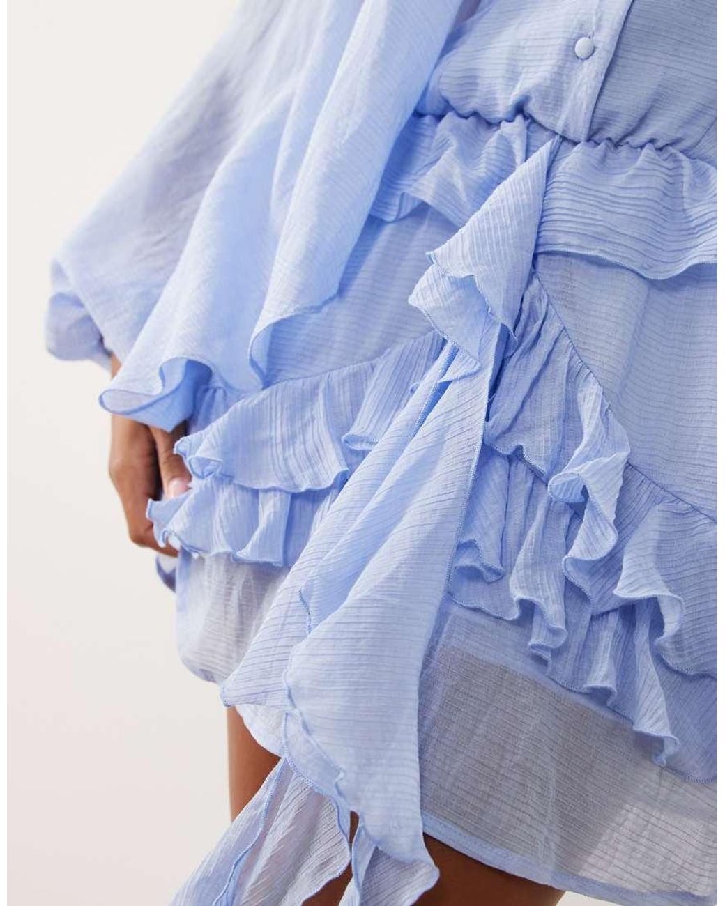 Gina Tricot Blue Boho Mini Ruffle Dress