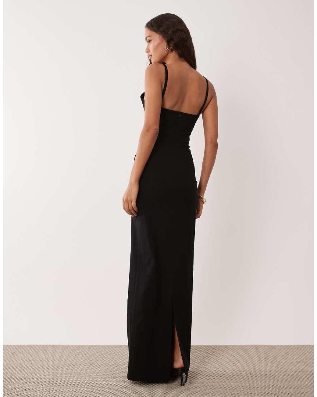 Vesper Petite Black Bengaline Cami Lace Detail Maxi Dress