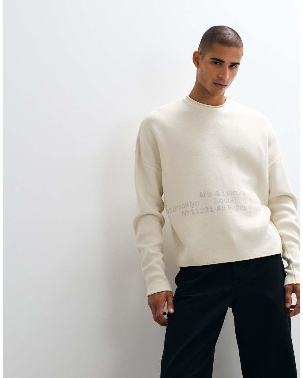 ASOS White Super Oversized Knitted Crew With Print for men