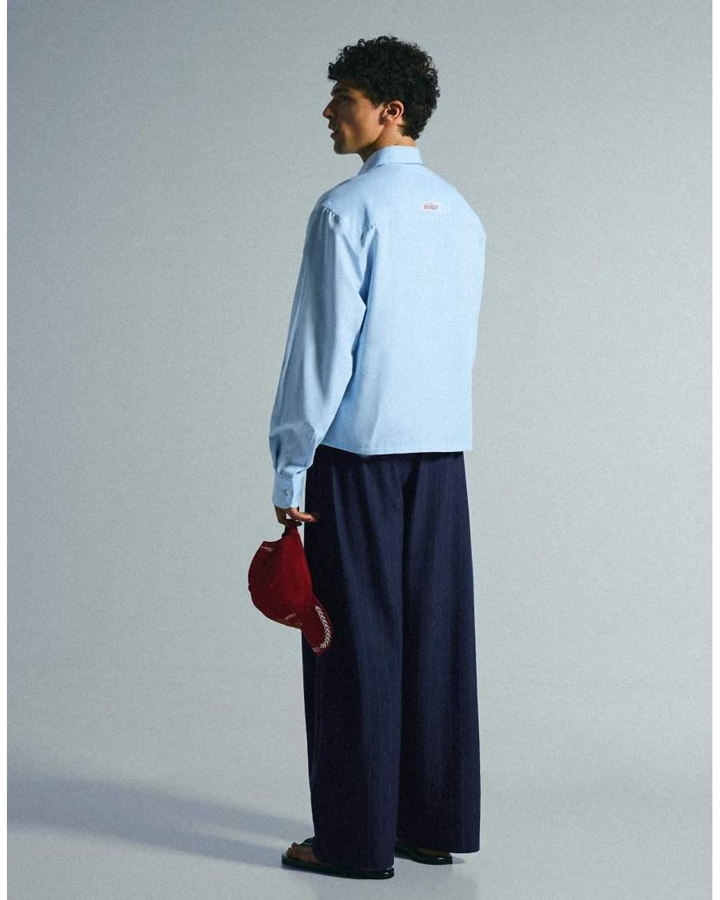 Bershka Blue Super baggy Pinstripe Darted Trousers for men