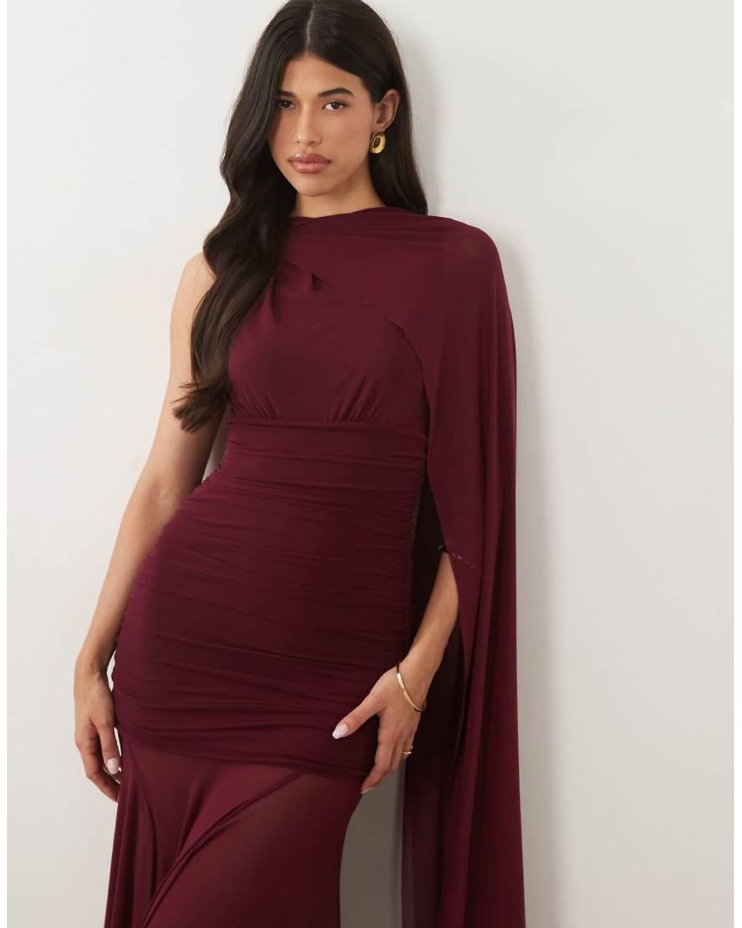 Bardot Red Alverie Mesh Sleeveless Scarf Detail Ruched Maxi Dress