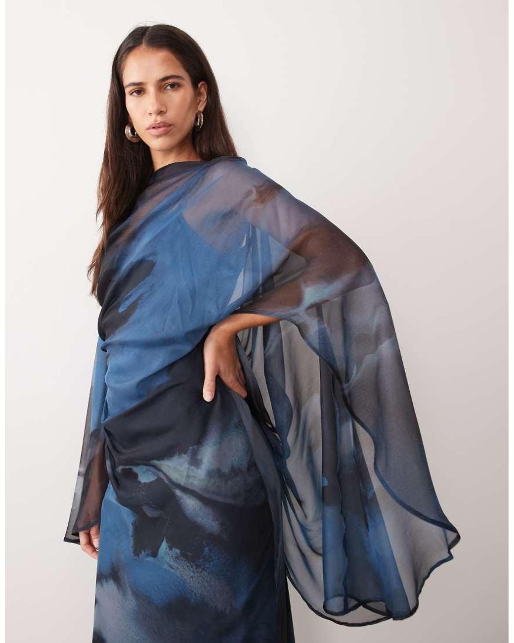 ASOS Blue Kimono Sleeve Cape Detail Draped Midaxi With Open Back