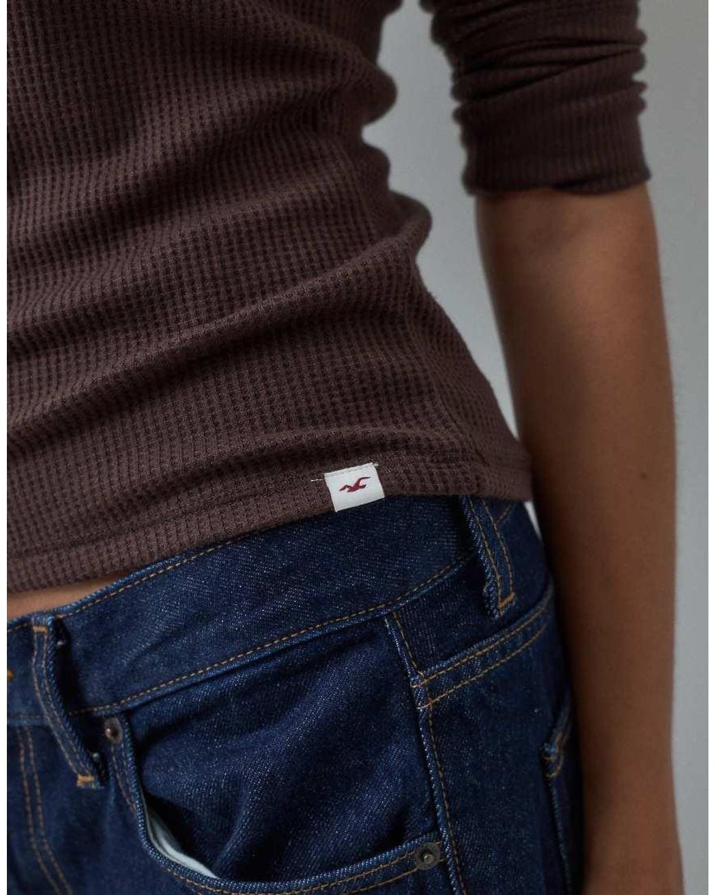 Hollister Blue Slouchy Long Sleeve Waffle Henley