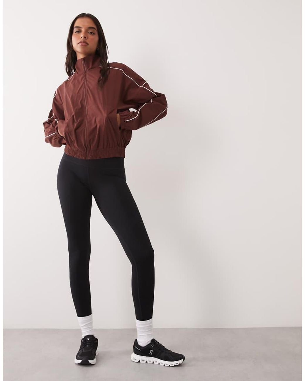 4505 Red Woven Funnel Neck Zip Up Track Jacket With Piping Detail