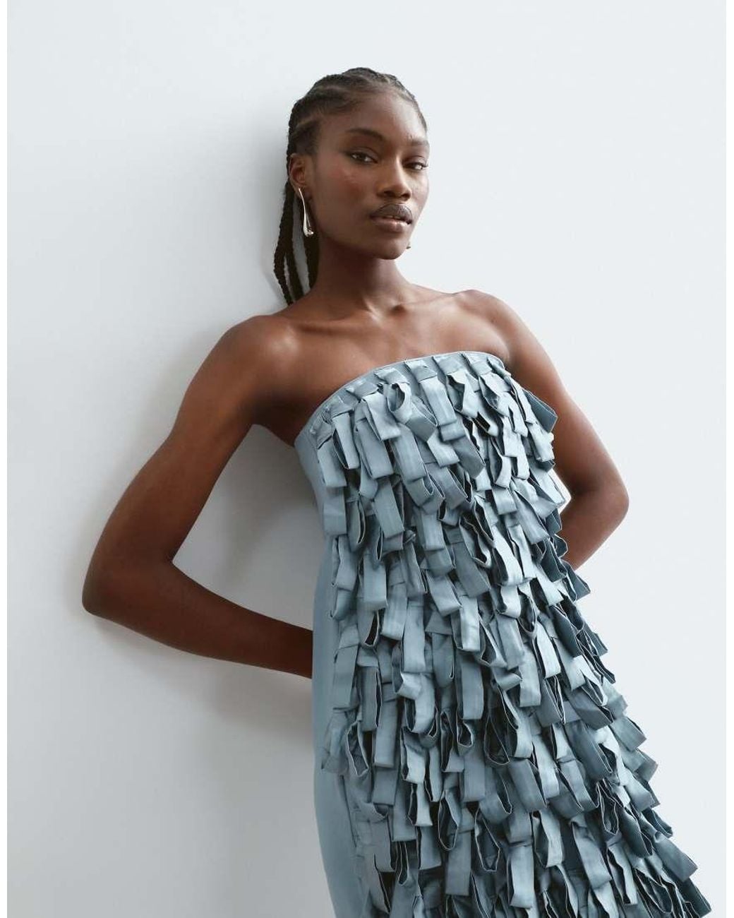ARRANGE Blue Textural Satin Loop Bandeau Cocoon Midaxi Dress