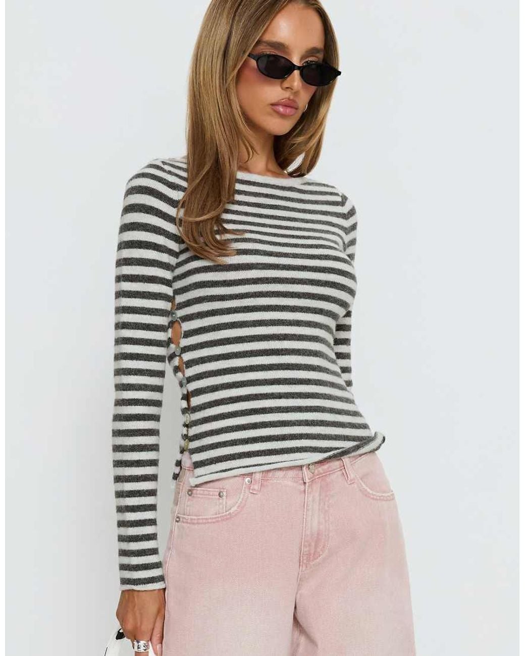 Princess Polly Multicolor Knitted Open Button Side Detail Top