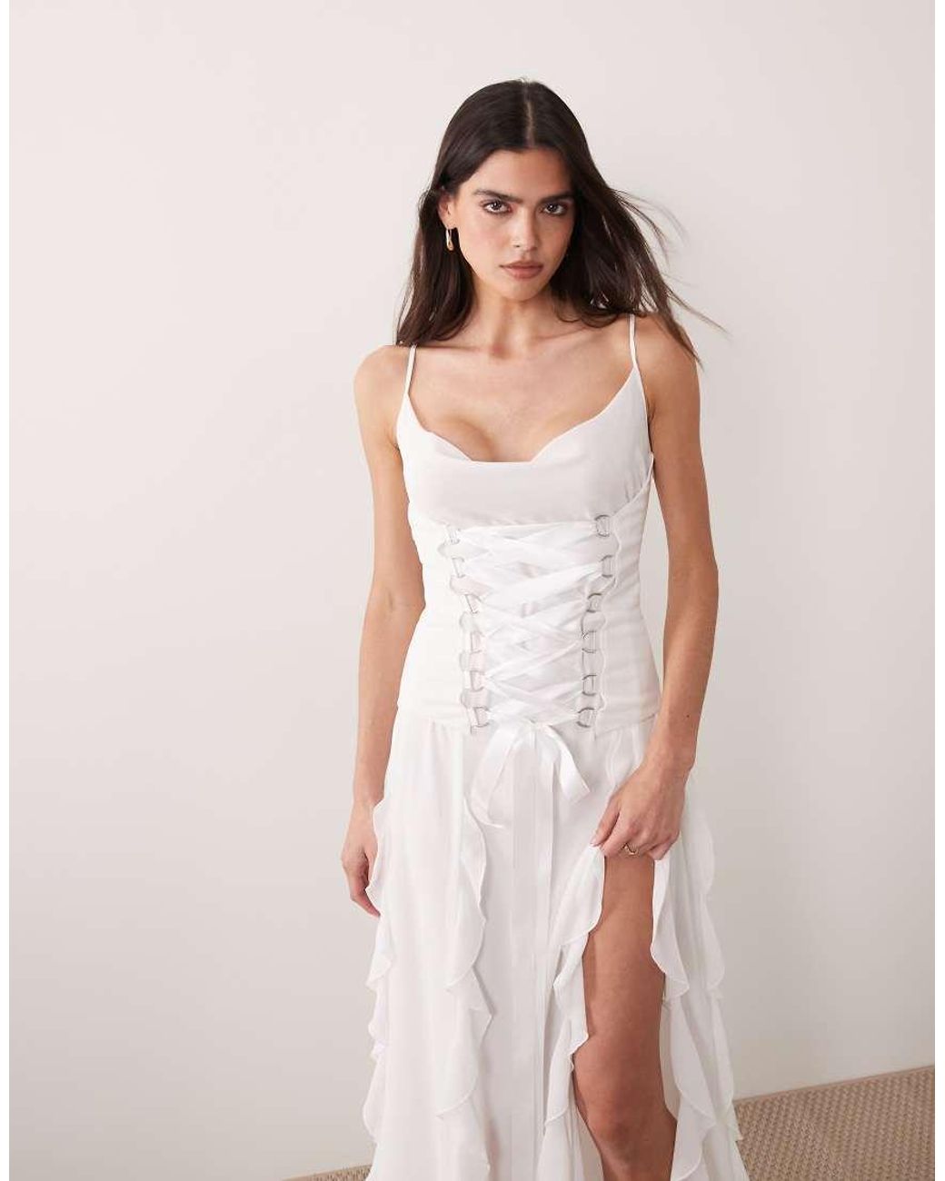 I.AM.GIA Pink Marlette 2.0 Chiffon Corset Lace Up Ruffle Detail Maxi Dress