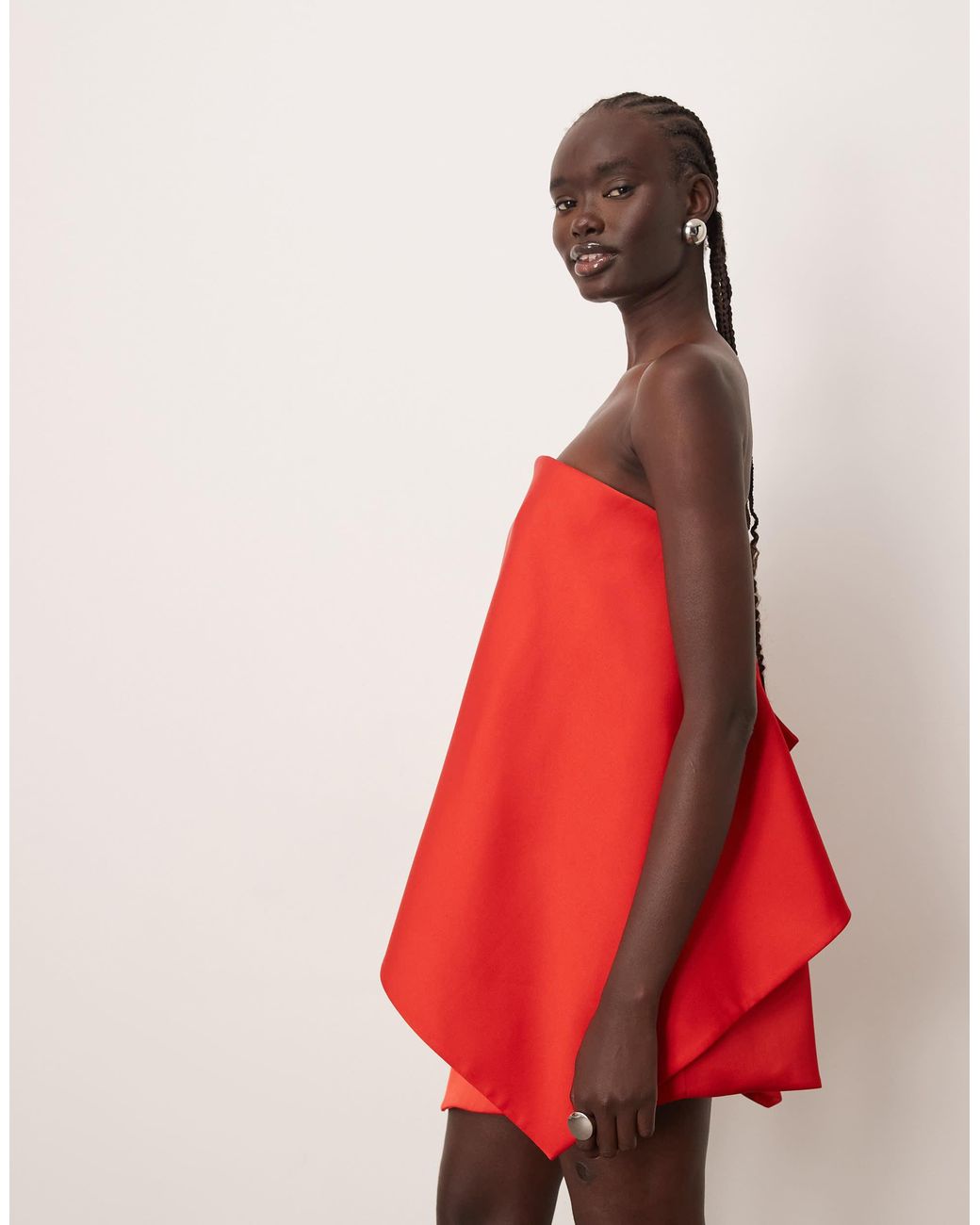 ARRANGE Square Cut Bandeau Mini Dress in Red | Lyst