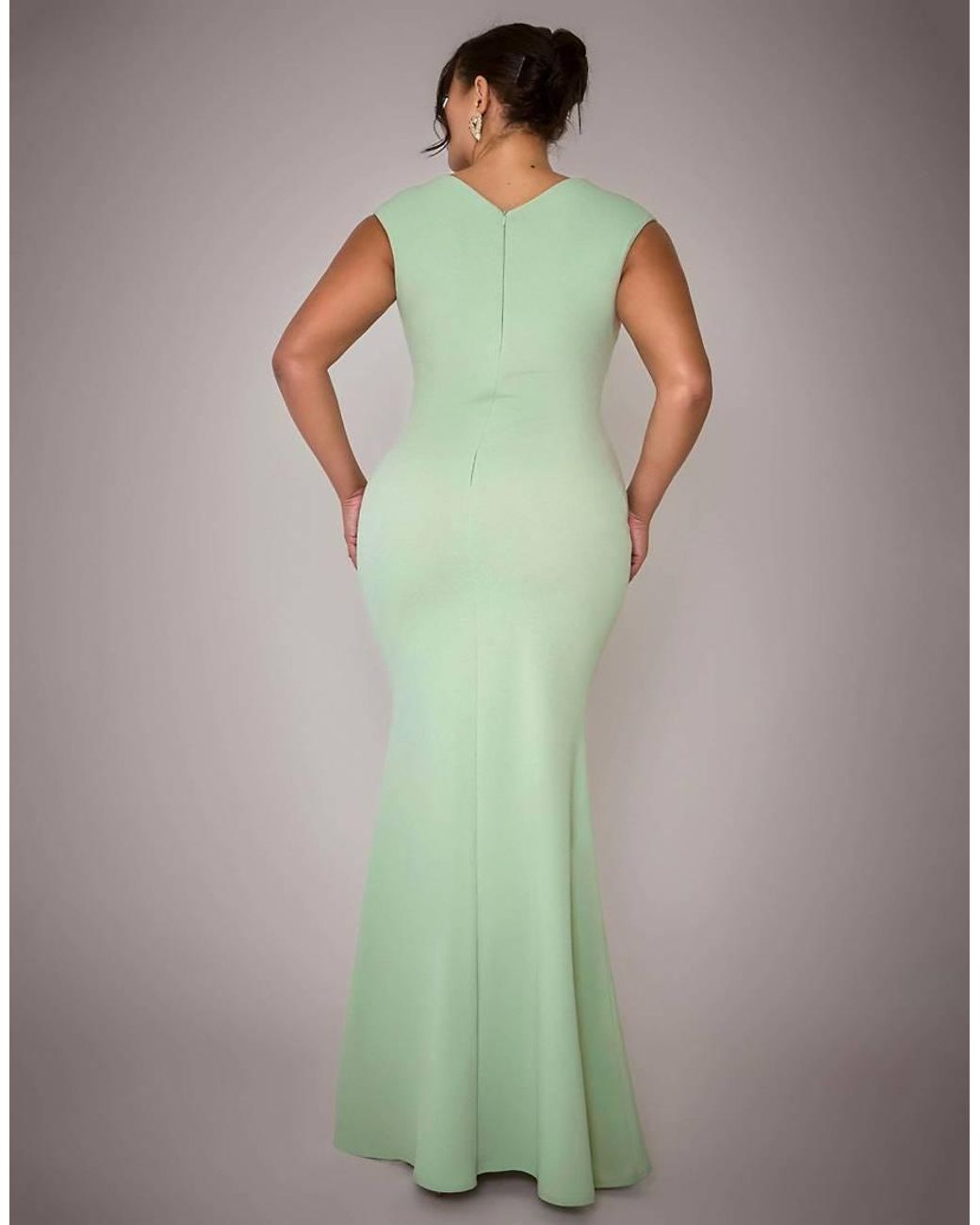 Goddiva Green Plus Bardot Pleated Maxi Dress