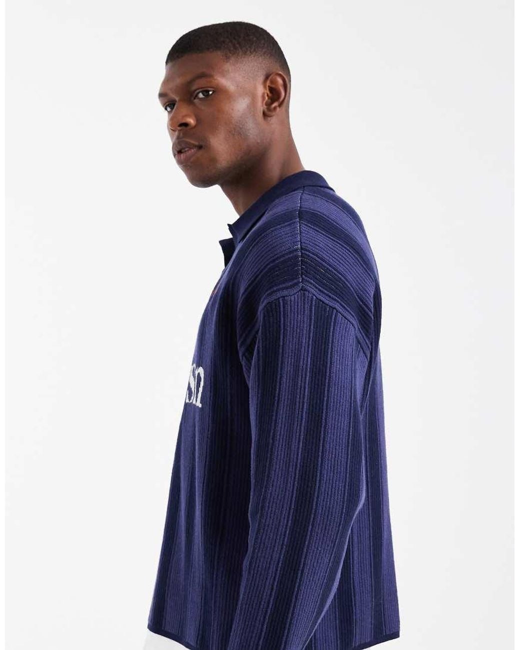 Cotton On Blue Long Sleeve Boxy Fit Polo Shirt for men