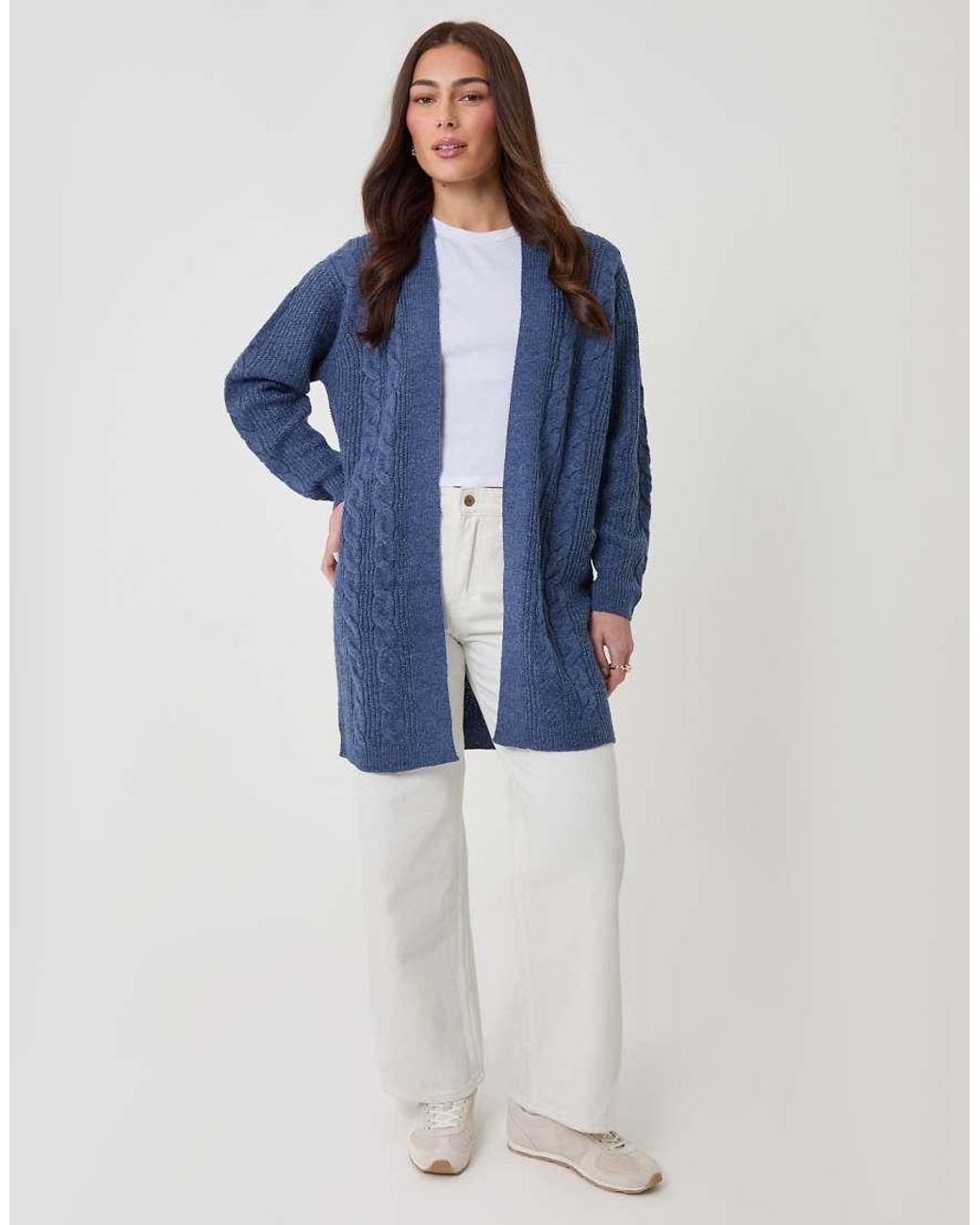 Threadbare Blue Cable Knit Open Cardigan