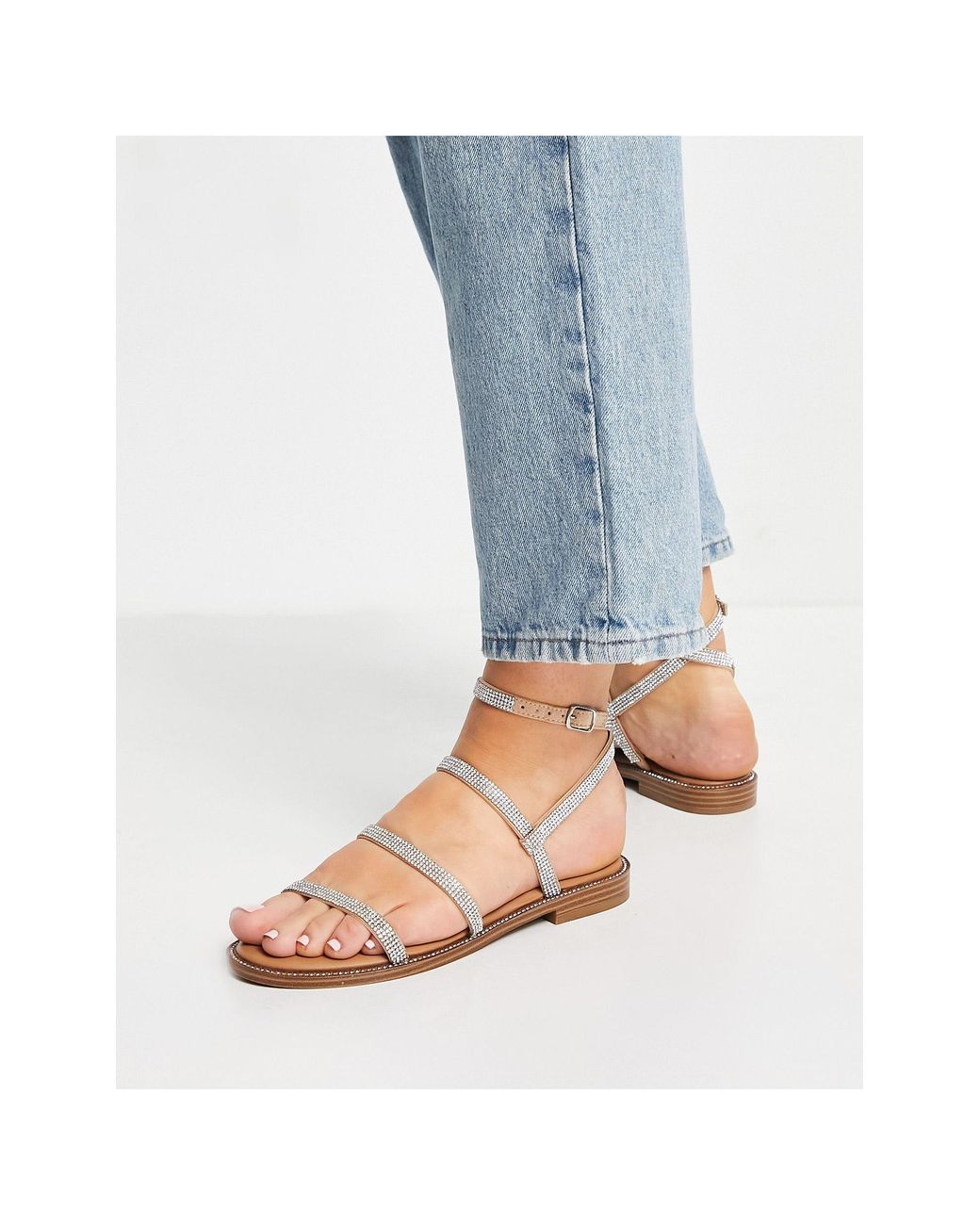 Steve Madden Transport - Platte Sandalen, Smalle Bandjes En Siersteentjes  in het Blauw - Lyst