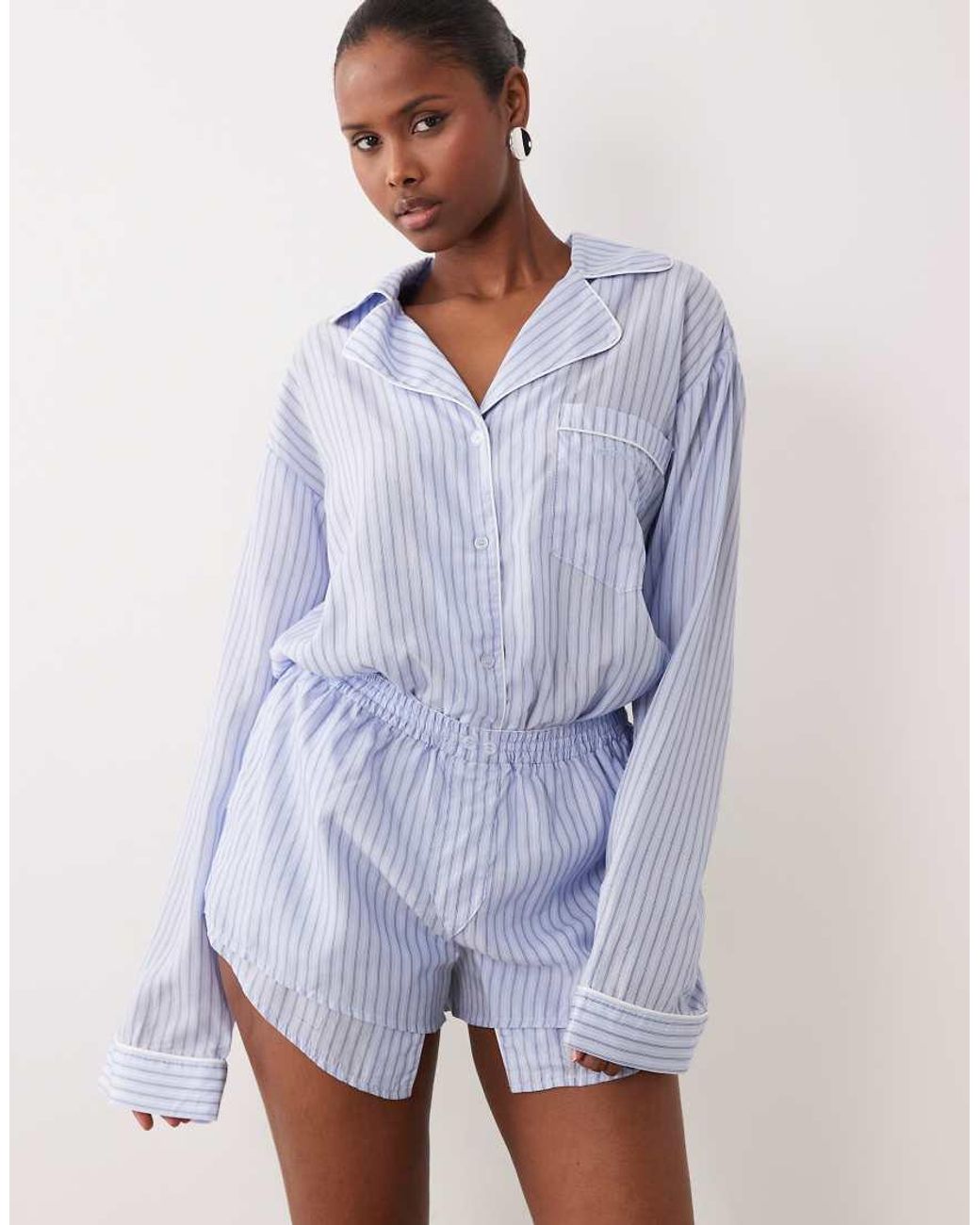 Noughts & Kisses Blue Button Up Wide Sleeve Shirt And Shorts Playsuit