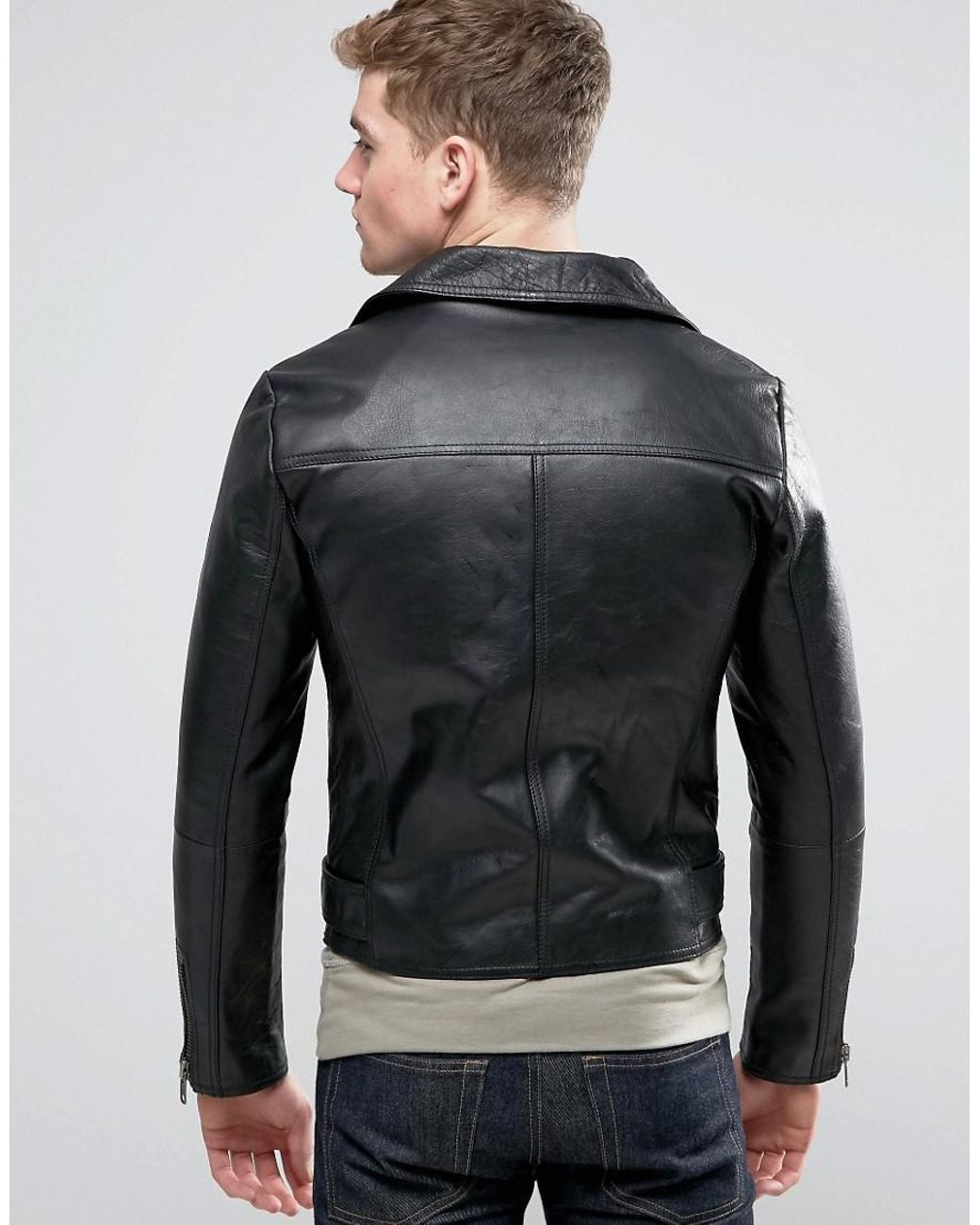 Nudie Jeans Nudie Ziggy Leather Biker Jacket in Black for Men | Lyst