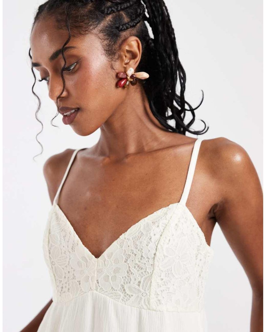 Hollister White V Neck Lace Godet Babydoll Cami Top
