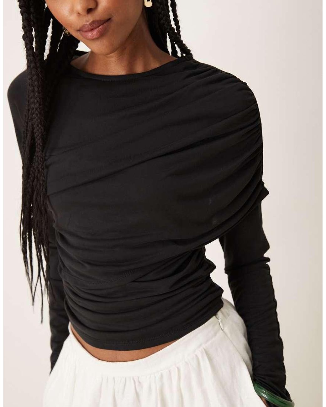 ASOS Black Modal Wrap Detail Long Sleeve Tee