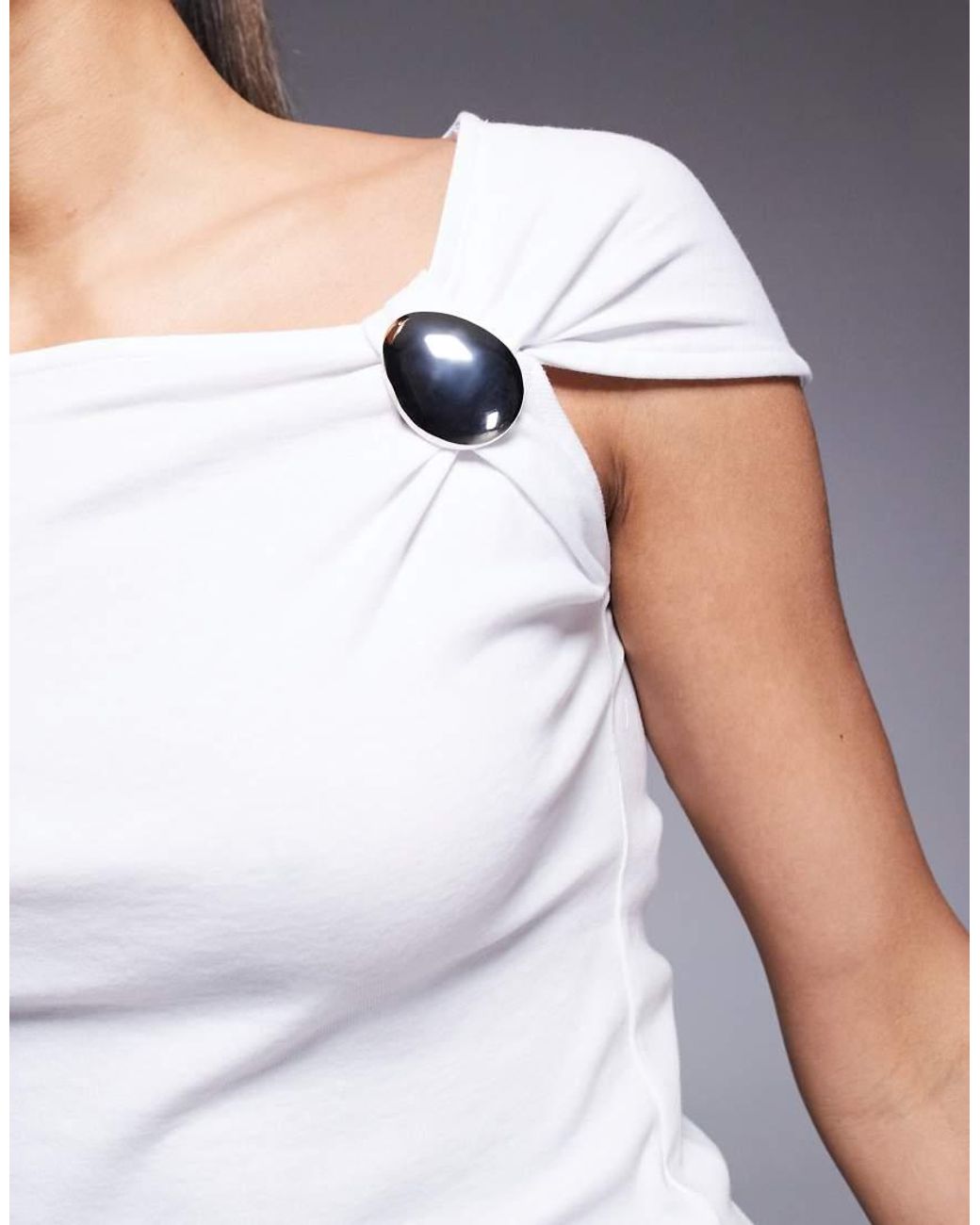 River Island Gray Drape Shoulder Detail T-shirt