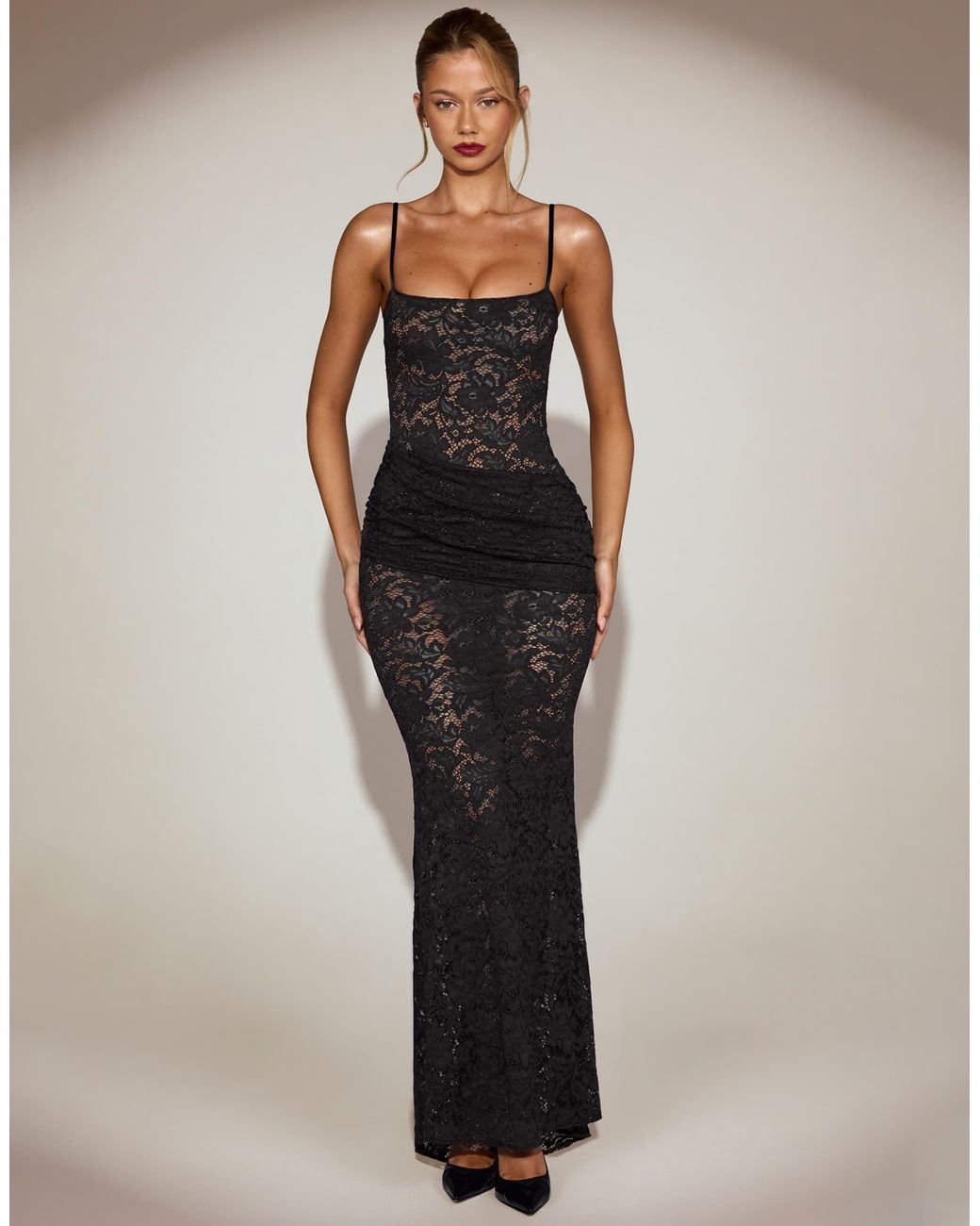 slim fit dress slacks Rent Oh Polly Single Sleeve Cut Out Maxi Dress in Black