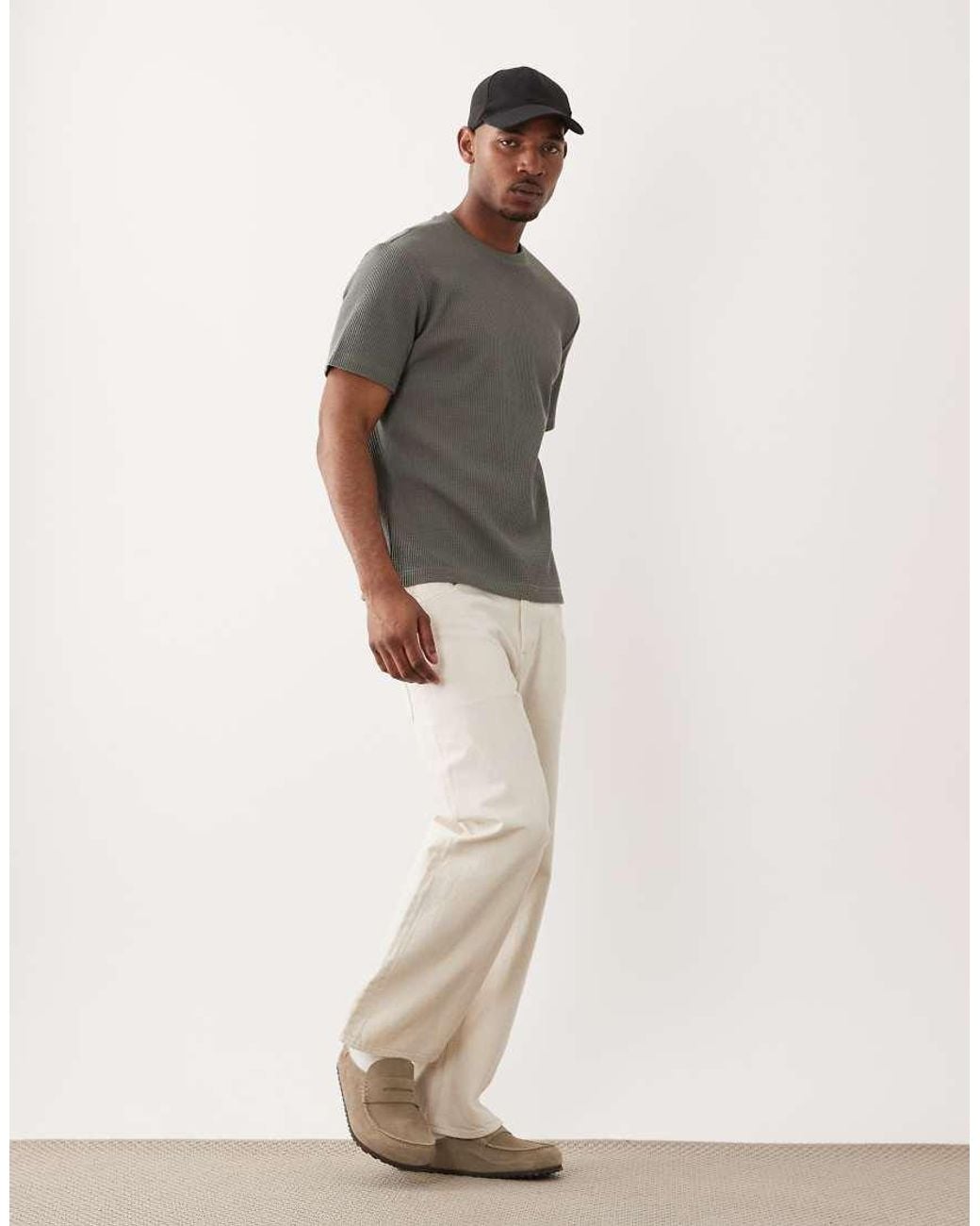 Only & Sons Green Relaxed Fit Waffle T-shirt for men