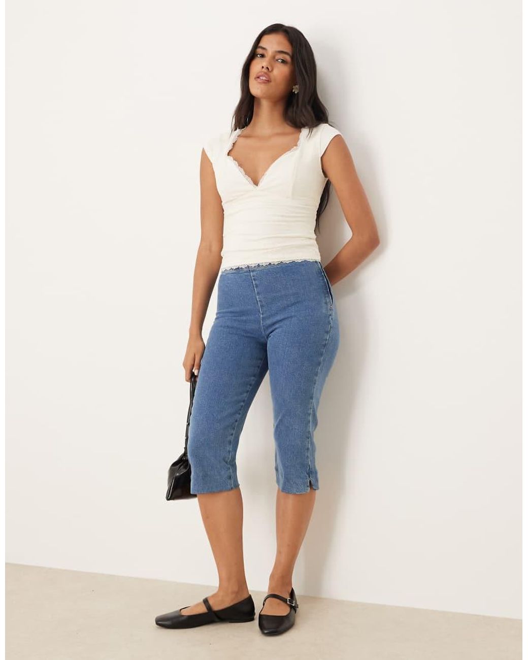 Abercrombie & Fitch Blue Short Sleeve Lace Sweetheart Top