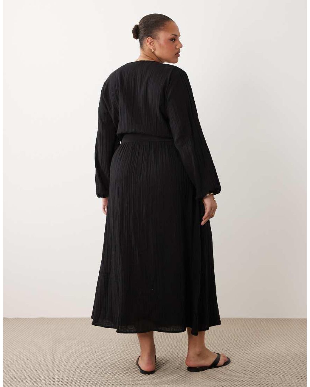 Esmee Curve Black Esmée Curve Wrap Front Long Sleeve Maxi Beach Dress