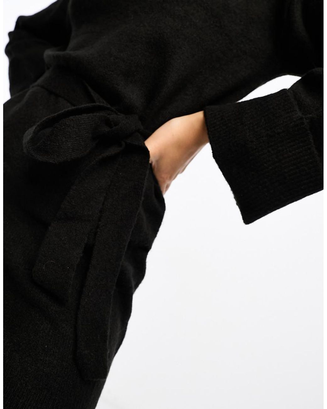 Vila Black Roll Neck Mini Jumper Dress With Tie Waist