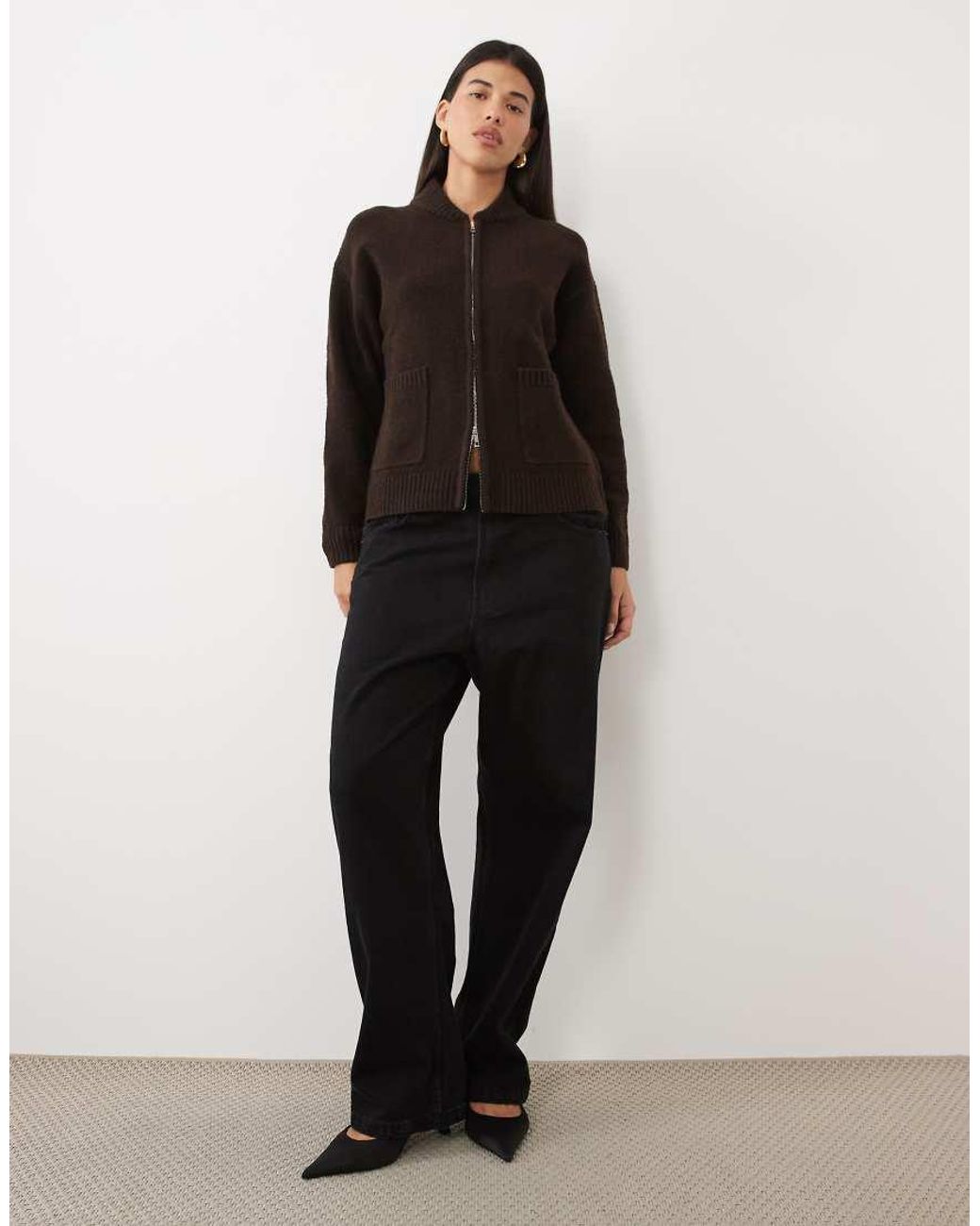 Pretty Lavish Black Knit Zip Down Bomber Jacket