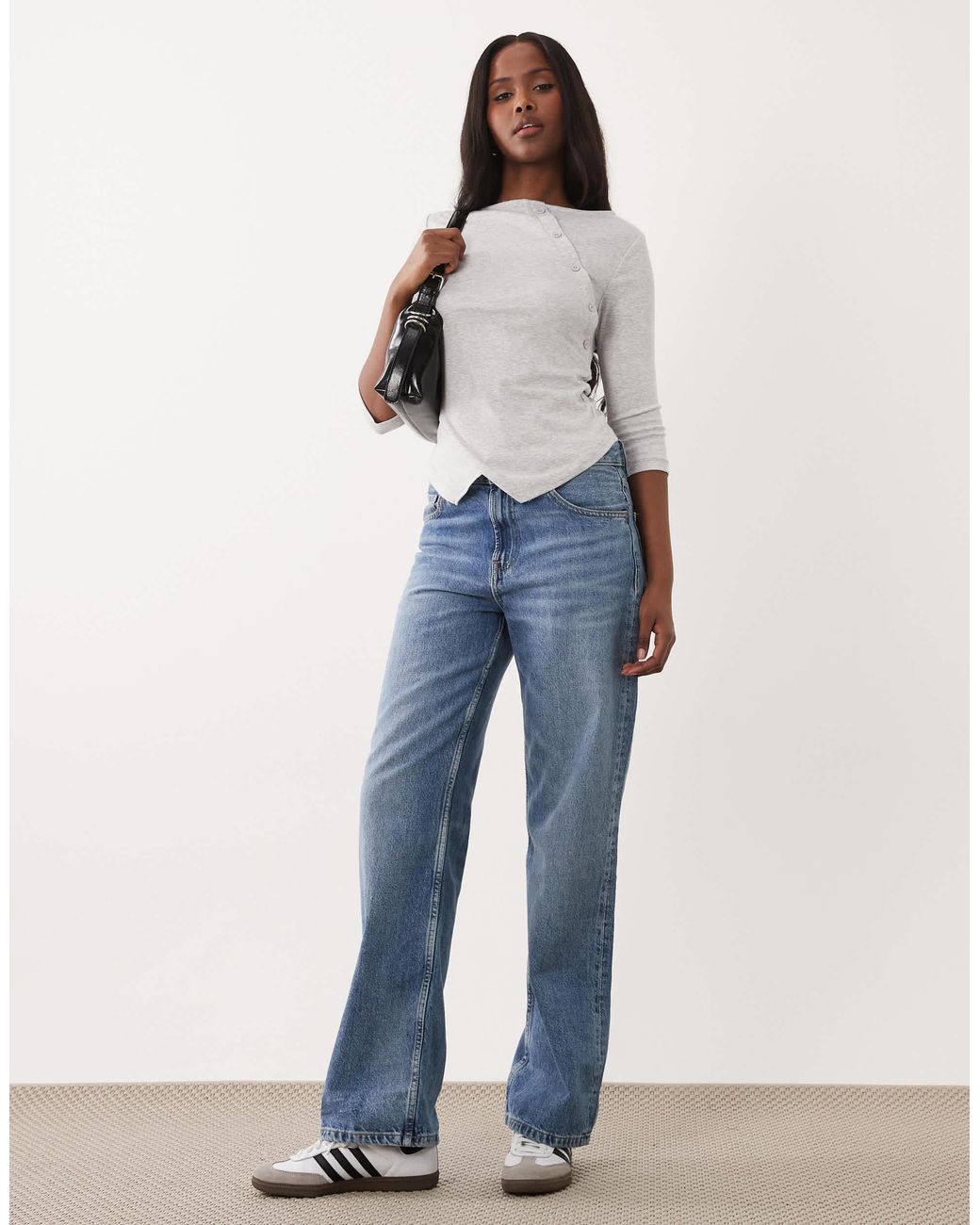 ASOS White 3/4 Sleeve Asymmetric Button Through Top