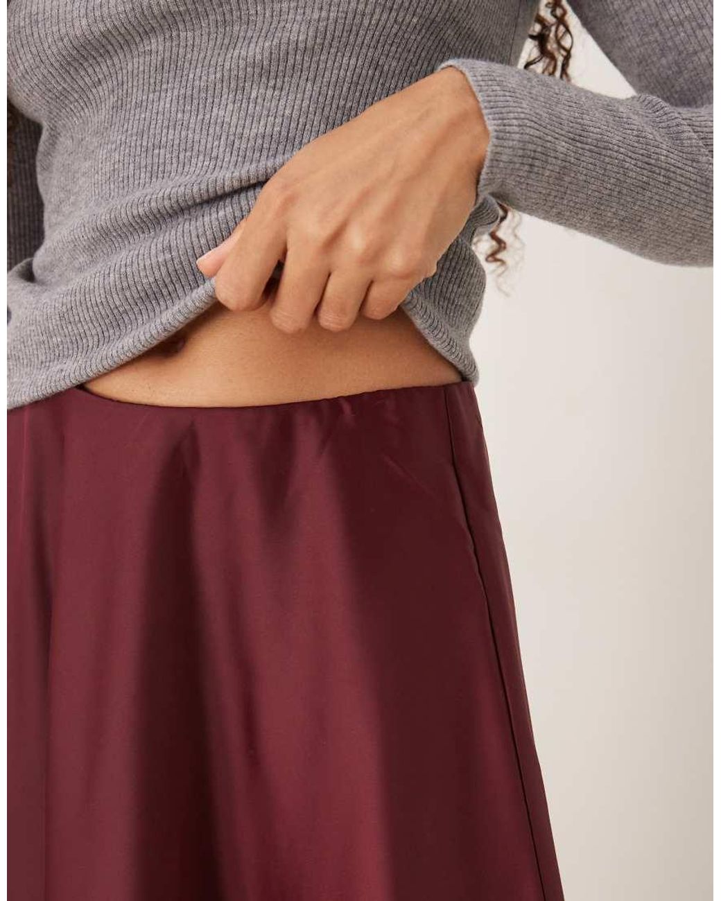 Y.A.S Red Volume Satin Circle Midi Skirt