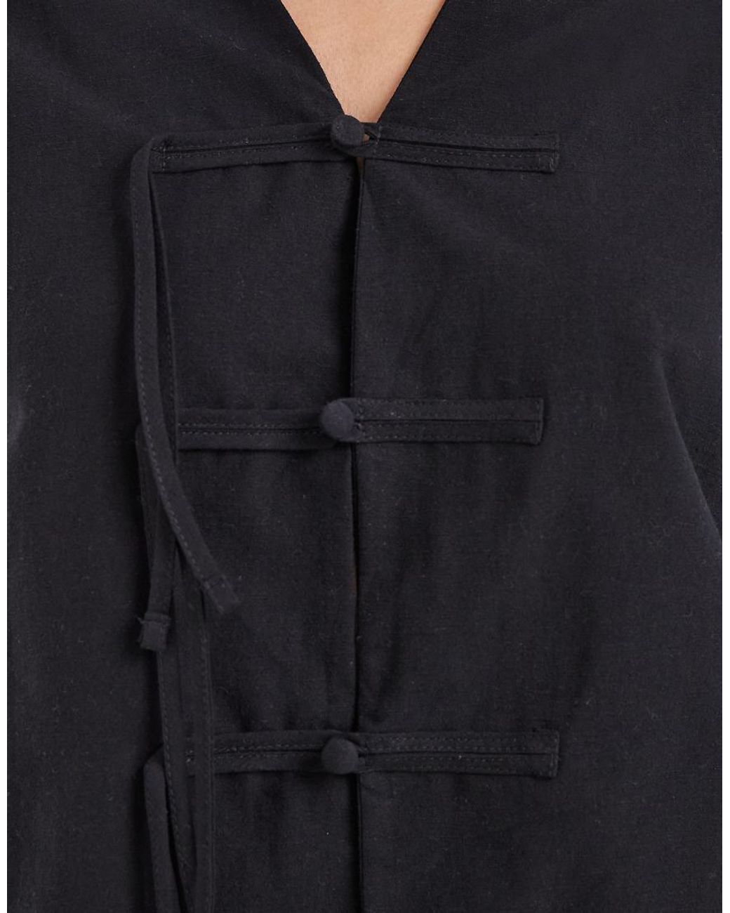 ASOS Black Mandarin Detailing Tie Front Blouse