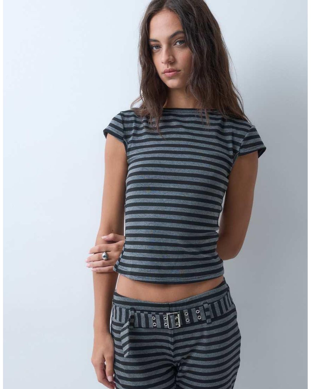 The Ragged Priest Blue Cap Sleeve Baby Tee With Open Back