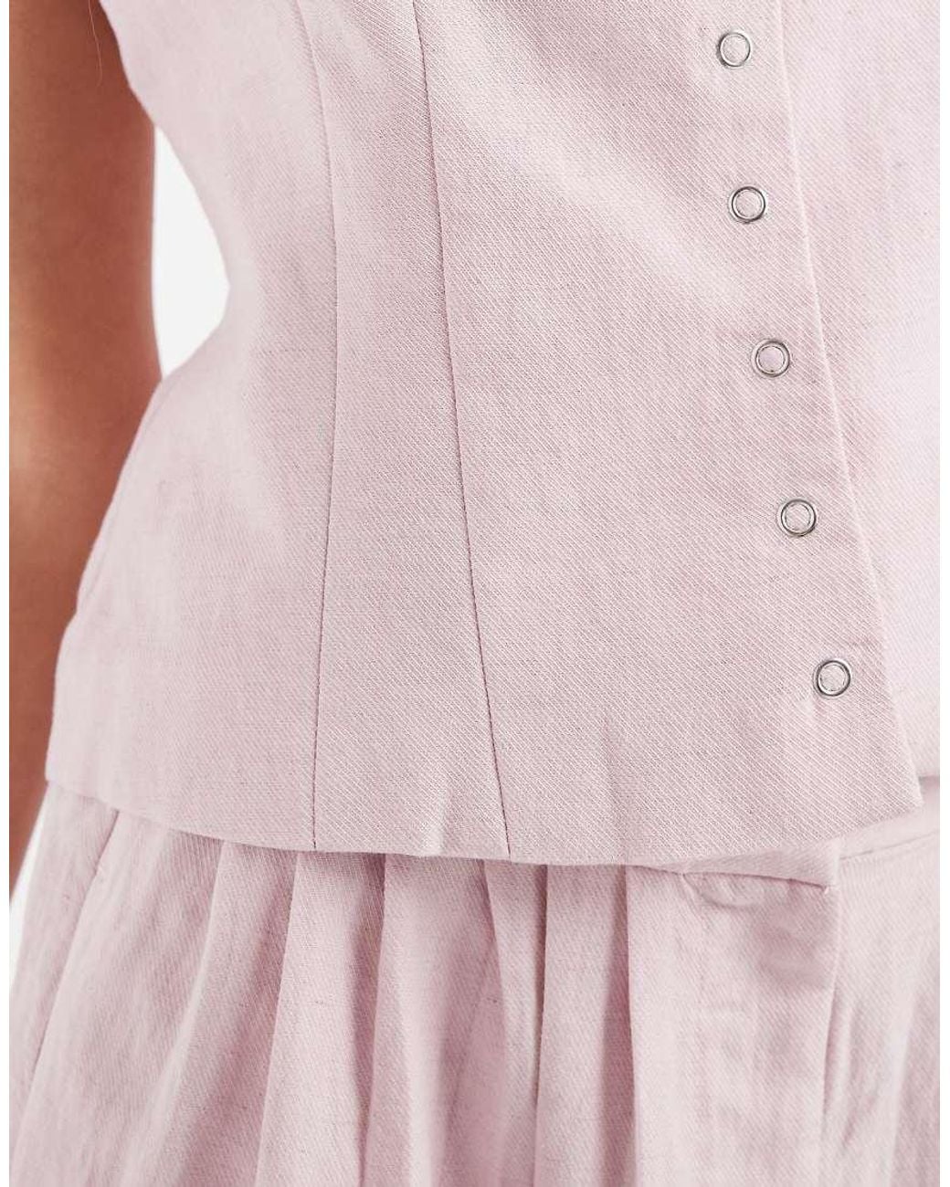 Object Pink Linen Look Tailored Popper Front Waistcoat Co-ord